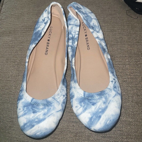 LUCKY BRAND Womens Blue Patterned Flexible Sole Ruched Padded Emmie Round Toe Slip On Ballet Flats M main image 1